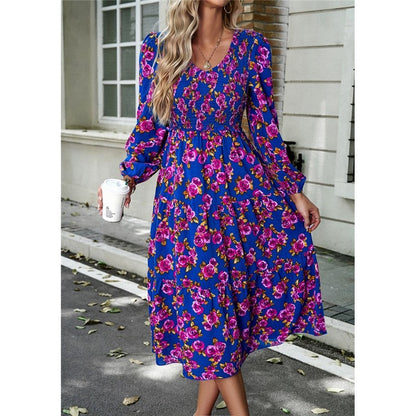 V Neck Print Nine Quarter Sleeve Dress