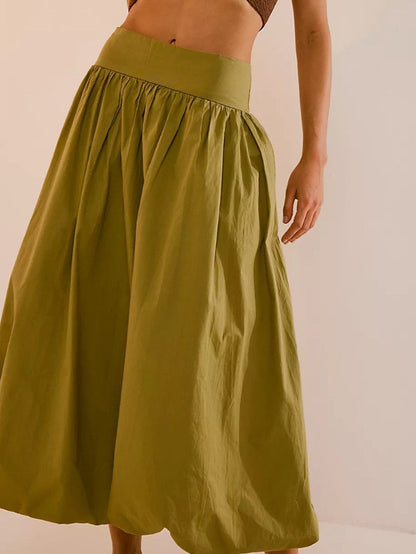 Solid Color Casual Maxi Lantern Skirt