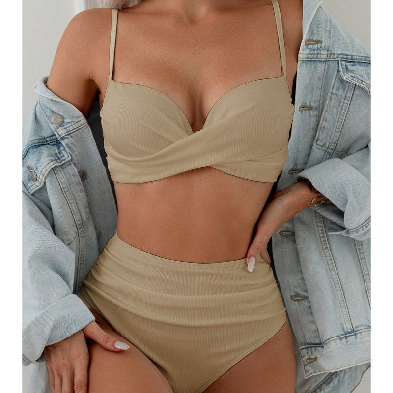 Solid Steel Wire High Waist Bikini