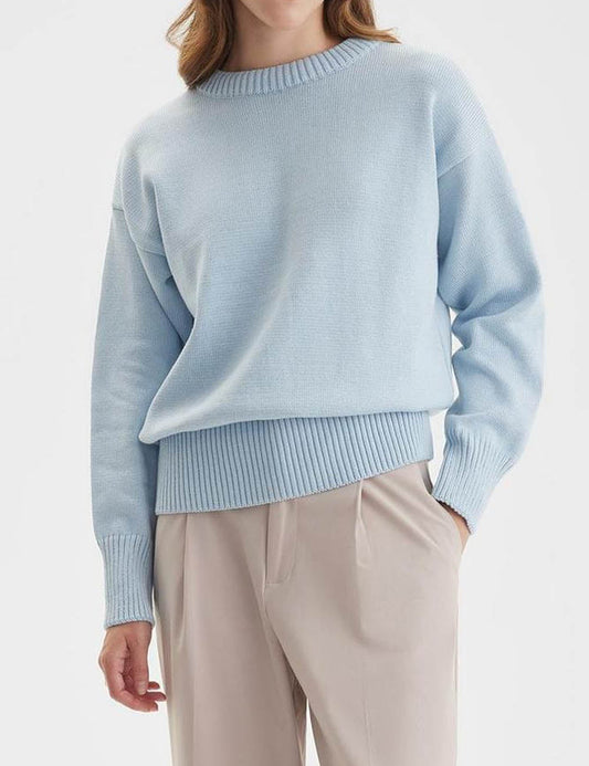 Casual Solid Color Round Neck Knit Sweater