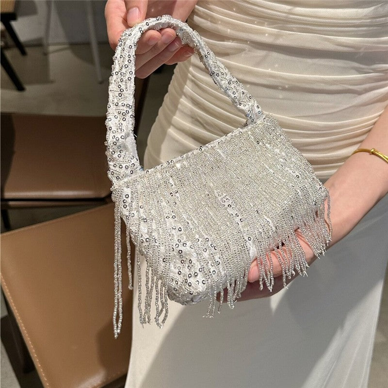 Hand Beaded Fringe Evening Clutch