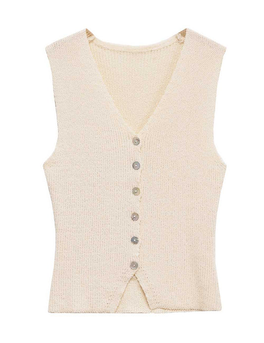Button Down Sleeveless V-Neck Knit Top