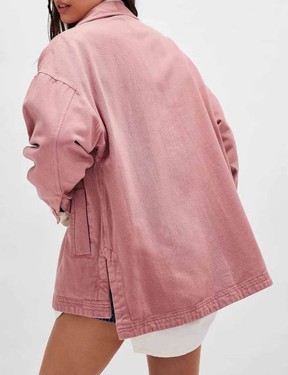 Trendy Solid Color Side Slit Denim Jacket