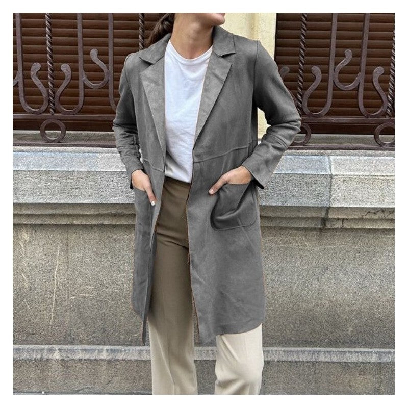 Velvet Suit Collar Casual Trench Coat