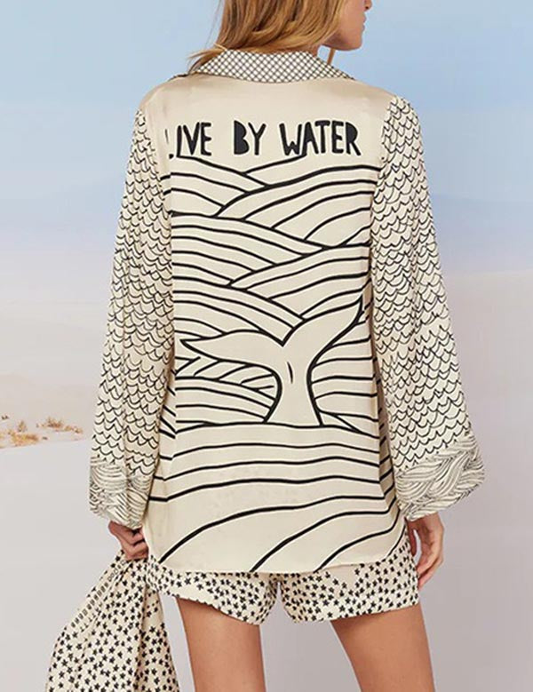 Casual Print Deep V-Neck Top Short Set