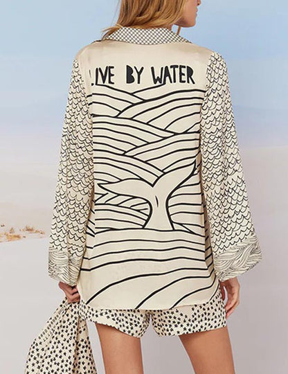 Casual Print Deep V-Neck Top Short Set