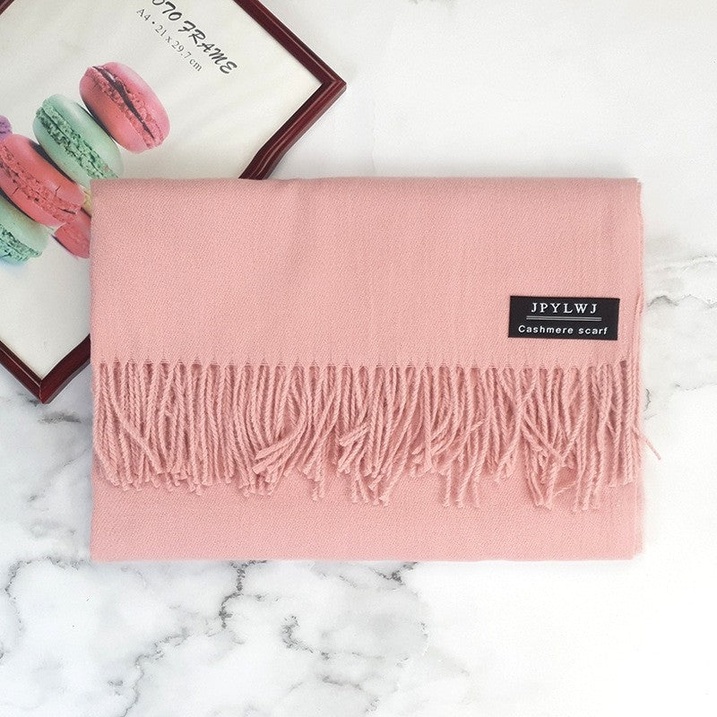 Thickened Imitation Cashmere Solid Color Tassled Scarf