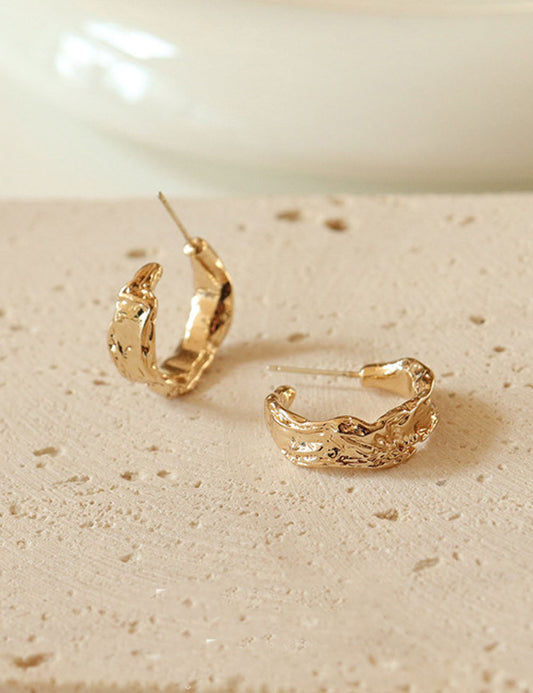 Geometric C Shaped Stud Hoop Earrings