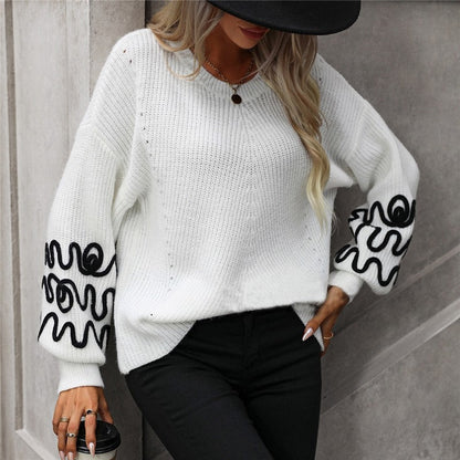 Long Sleeve Crewneck Casual Loose Pullover Knitted Sweater