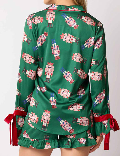 Cute Tree Print Satin Ruffled Pajamas Set