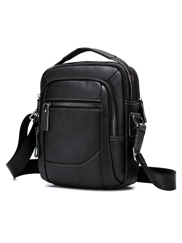 Solid Zipper Leather Multi-layer Pocket Crossbody Bag
