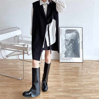 Solid Color Tailored Collar Irregular Tied Loose Vest