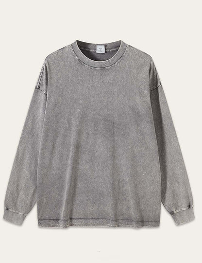 Vintage Washed Crew Neck Long Sleeve T-shirt