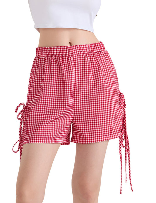 Plaid String Tie High Waist Shorts