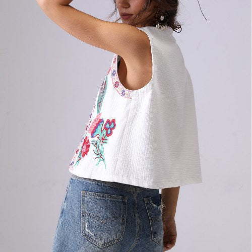 Floral Embroidered Open Front Vest
