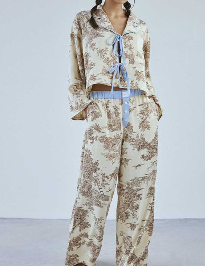 Floral Print Long Sleeve Long Pants Sleepwear Set