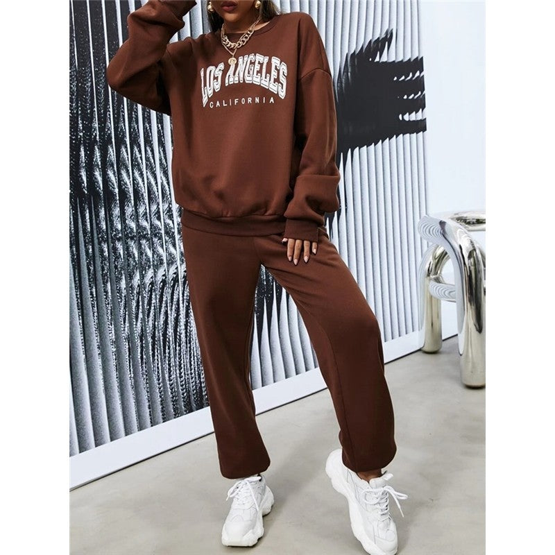 Long Sleeve Round Neck Sweater Printed Suit