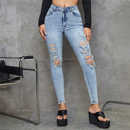 Classic Ripped High Waist Slim Fit Skinny Jeans