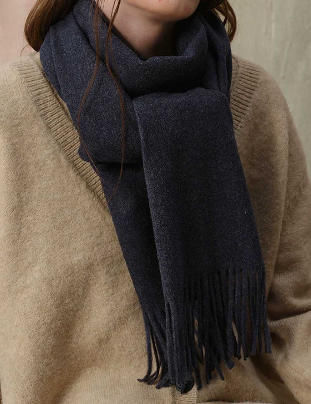 Tassel Simple Warm Wool Solid Color Scarf