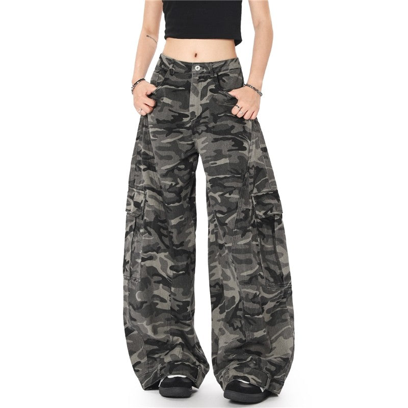 Camouflage Cargo Pants With Reversible Wide Leg Design