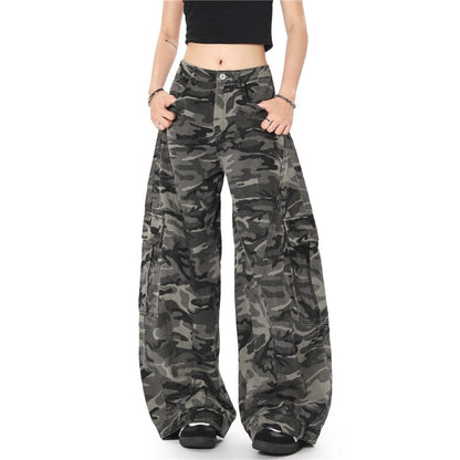 Camouflage Cargo Pants With Reversible Wide Leg Design