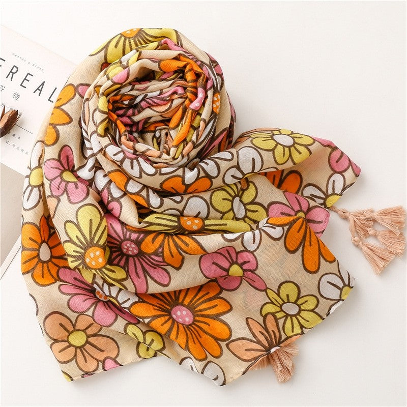 Tropical Plant Floral Contrast Color Scarf