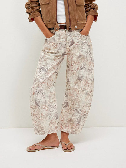 Love Star Print Loose Midi Waist Jeans