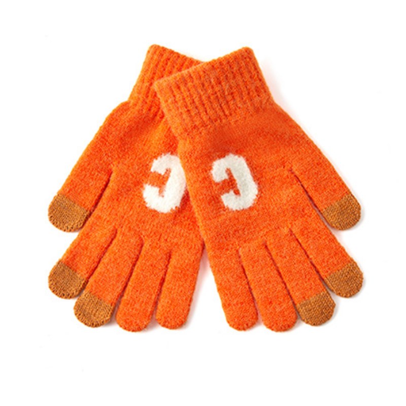 Letter Color Block Padded Knit Gloves