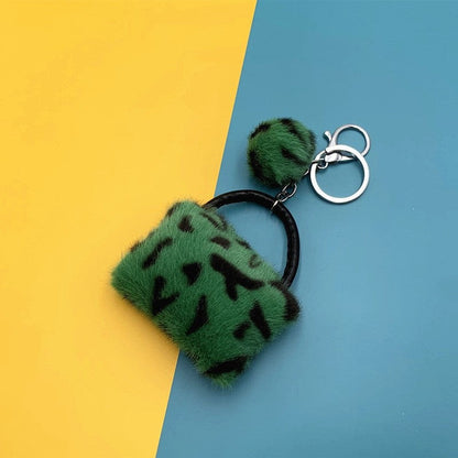 Furry Leopard Print Bag Keychain