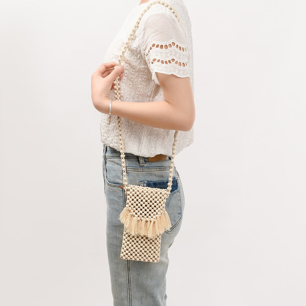 Tassel Hollow Out Beaded Shoulder Bag