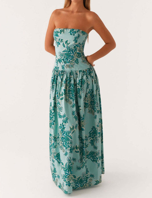 Print Strapless Sexy Maxi Dress