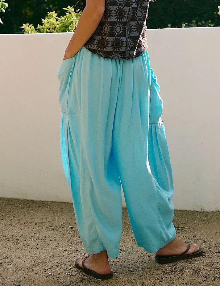 Solid Color String Elastic Waist Loose Pants