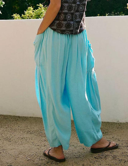 Solid Color String Elastic Waist Loose Pants