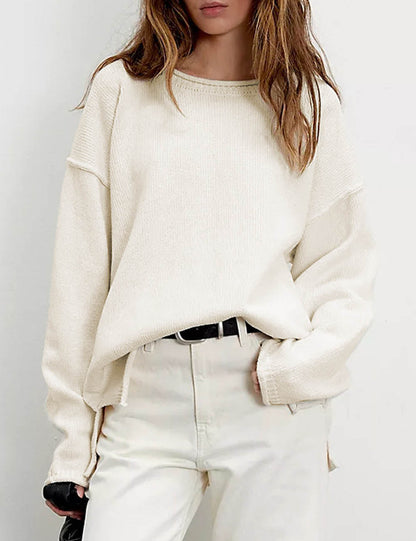 Casual Solid Color Crew Neck Loose Sweater