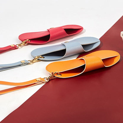 Soft Leather Portable Lanyard Glasses Case