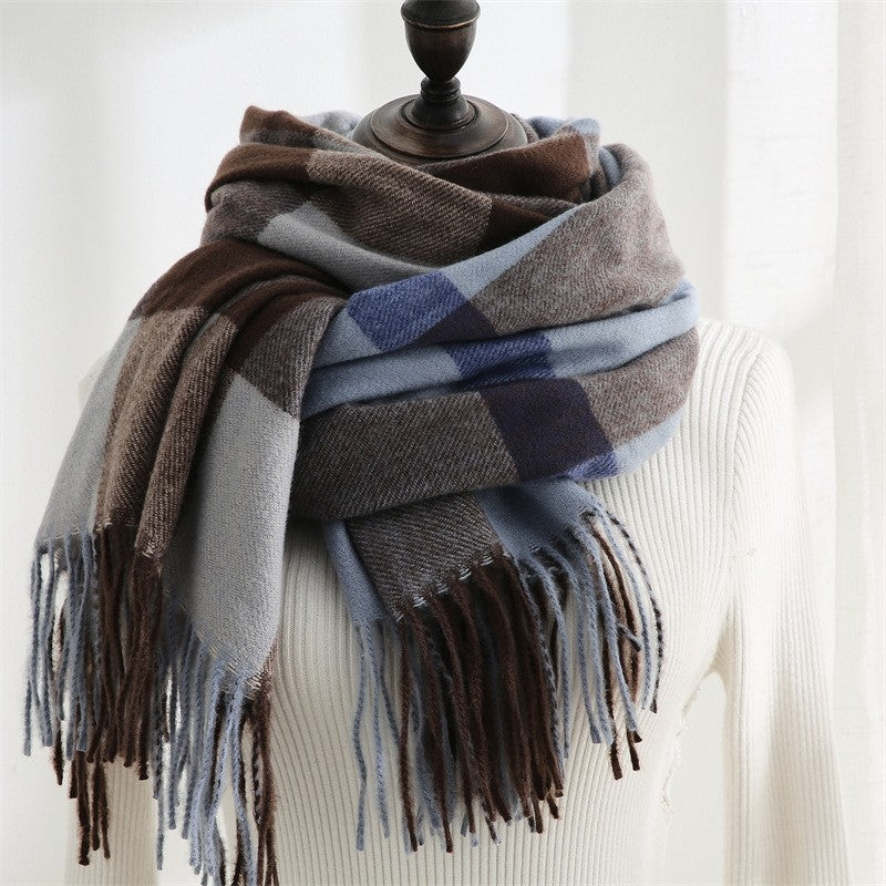 Plaid Print Tassled Imitated Cashmere Warm Shawl Scarf