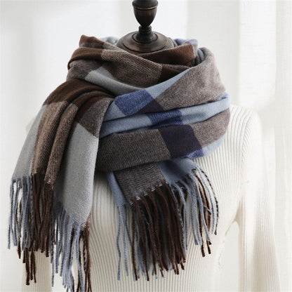 Plaid Print Tassled Imitated Cashmere Warm Shawl Scarf