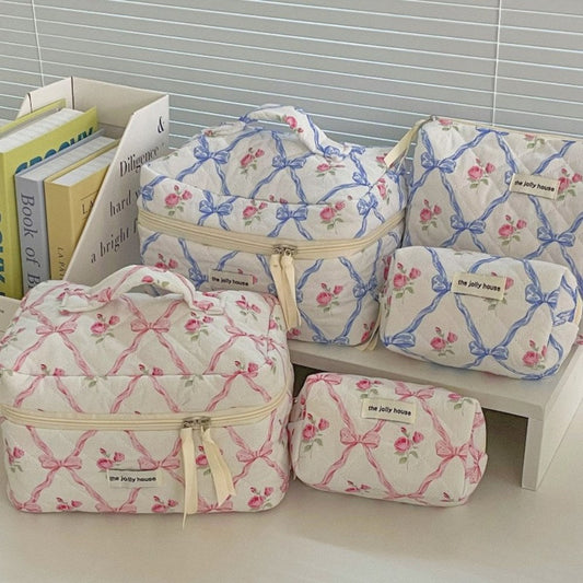 Bow Print Soft Portable Sweet Make Up Bag