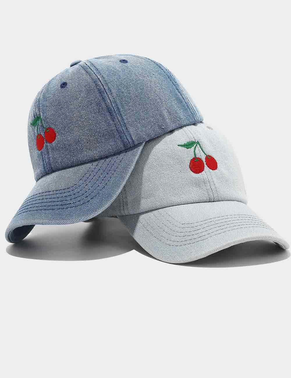 Denim Cherry Embroidered Casual Baseball Cap
