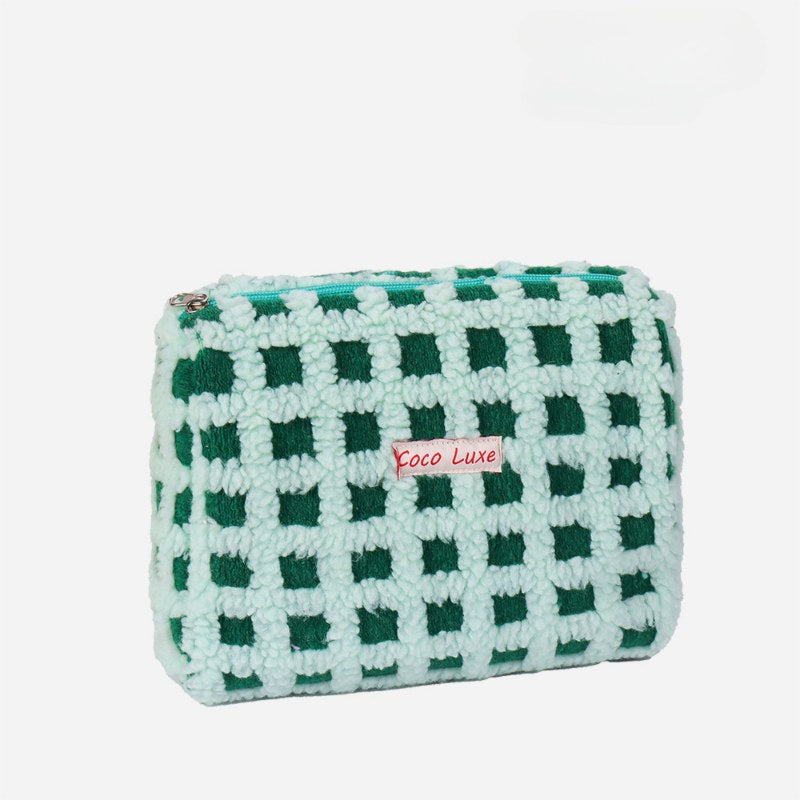 Waffle Checkerboard Plush Makeup Bag