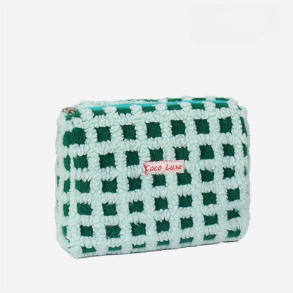 Waffle Checkerboard Plush Makeup Bag