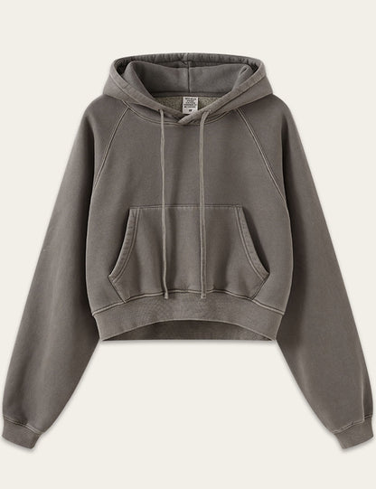 Simple Long Sleeve Drawstring Cropped Hoodie