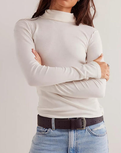 Solid Color Turtleneck Slim Basic Top