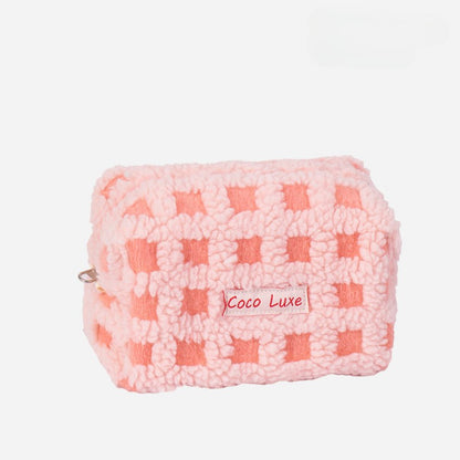Waffle Checkerboard Plush Makeup Bag