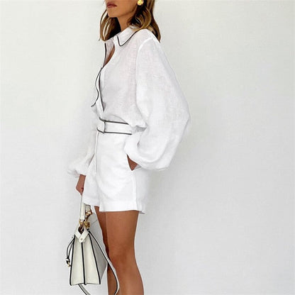 Monochrome Long Sleeve Shirt And Shorts Set