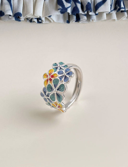 Flower Enamel Drip Glaze Open Ring