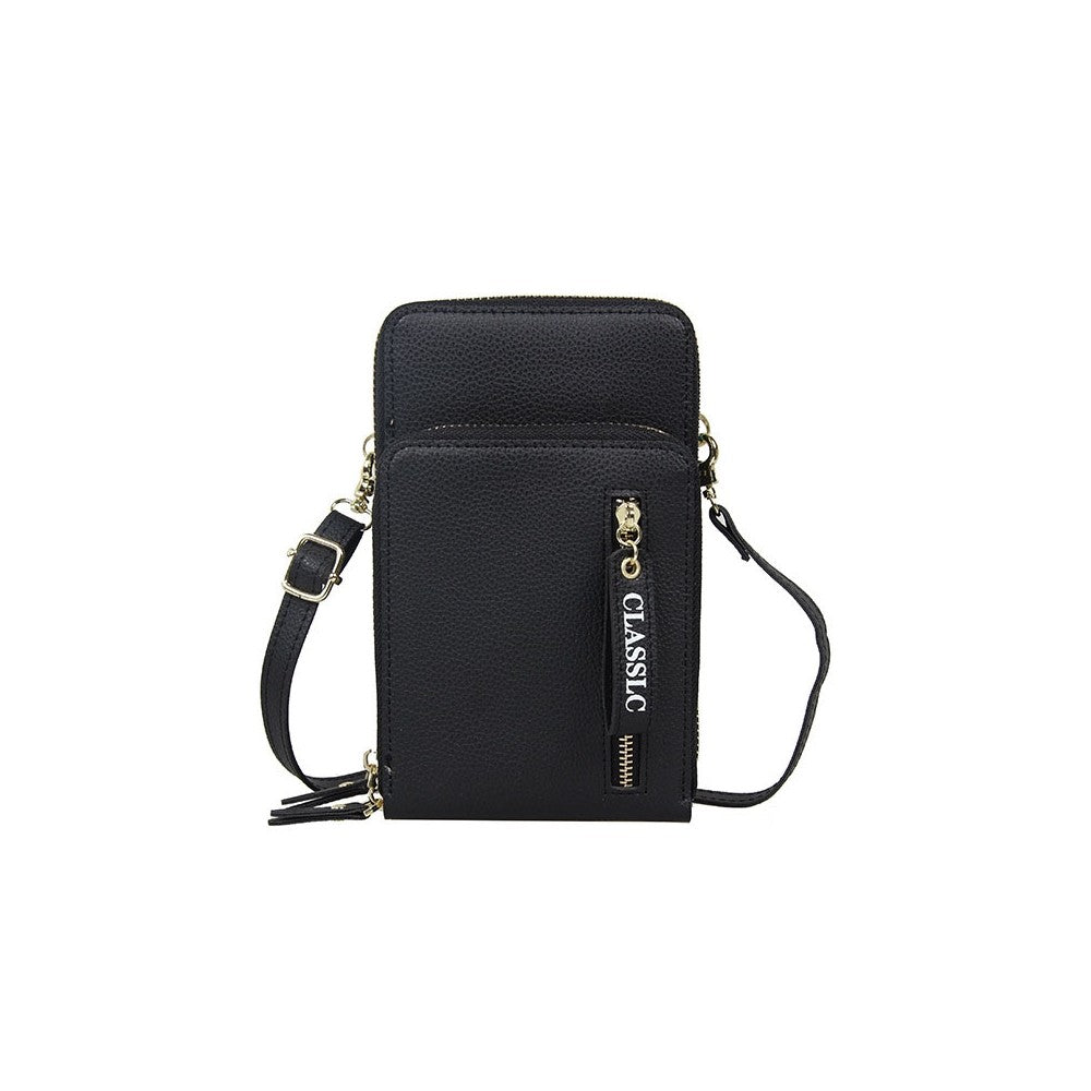 PU Leather Solid Color Double Layer Zippers Large Capacity Multifunctional Cell Phone Purse Crossbody Bag