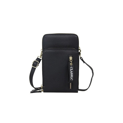 PU Leather Solid Color Double Layer Zippers Large Capacity Multifunctional Cell Phone Purse Crossbody Bag