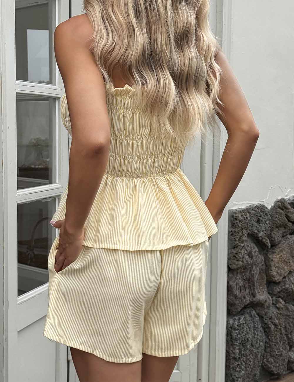 Simple Strapless Ruffle Trim Top Shorts Set