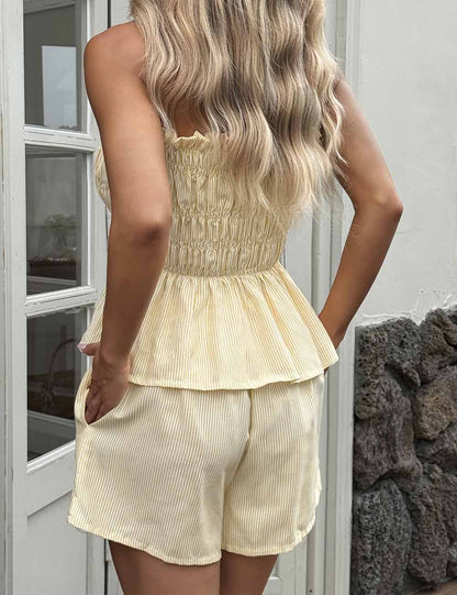 Simple Strapless Ruffle Trim Top Shorts Set